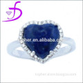 heart shape ring natural stone ring with CZ mirco pave setting blue topaz jewelry